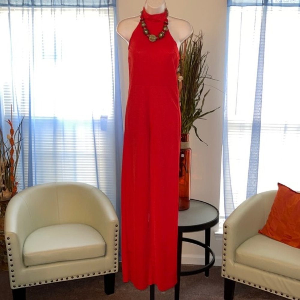 Boohoo | Bright Red Halter Jumpsuit